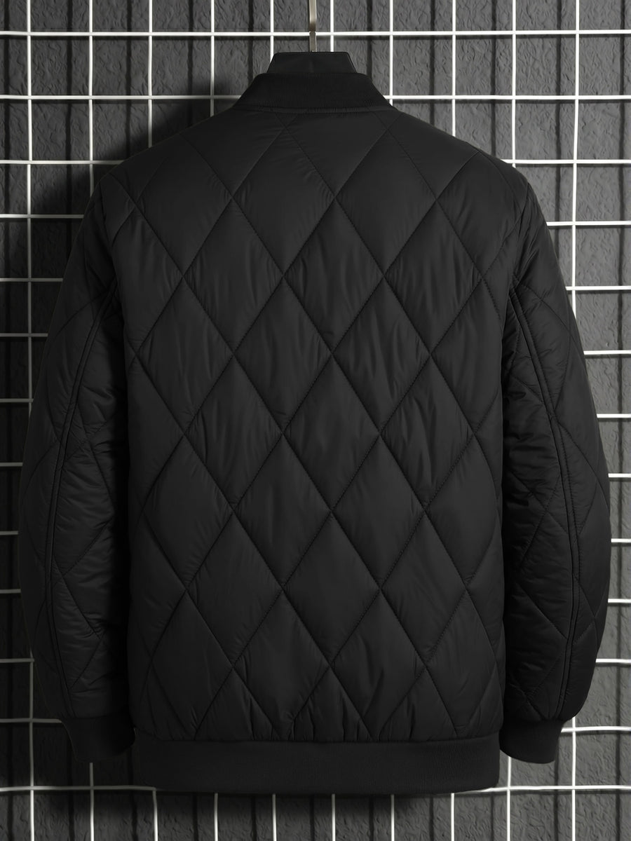 Autumn Winter New Fashion Trendy Black LA Pattern Outdoor Activity Casual Commute Leisure Baseball Collar Classic Style Men'S Non-Stretch All-Match Striped Jacket Coat - Black