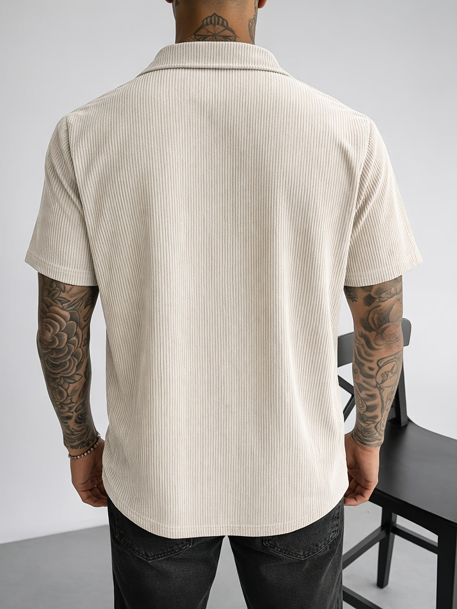 Men'S New Corduroy Short Sleeve Shirt Top, Retro Lapel Workwear Style, Soft And Skin-Friendly Fabric, Breathable And Non-Stuffy, Metallic Button Detail, Casual Commute Versatile, Loose Fit for All Body Types, Solid Color Easy Premium Feel! - Apricot