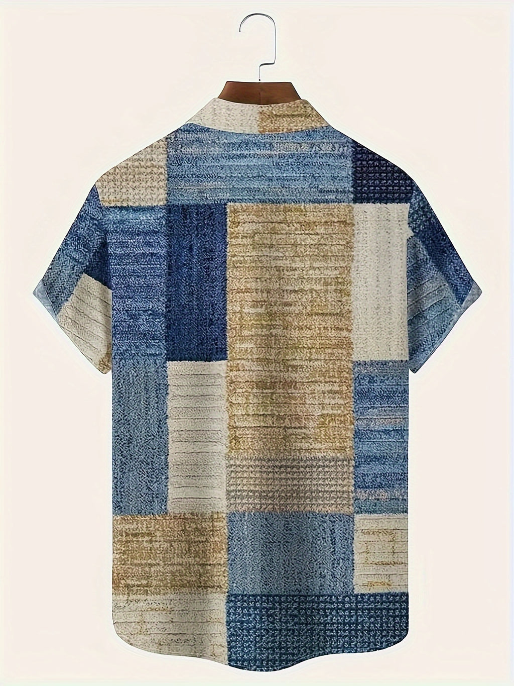 Men'S Vintage Geometric Pattern Short Sleeve Button Up Casual Shirt with Pocket, Fashion Top for Outdoor Activities Holiday As Gifts - Blue
