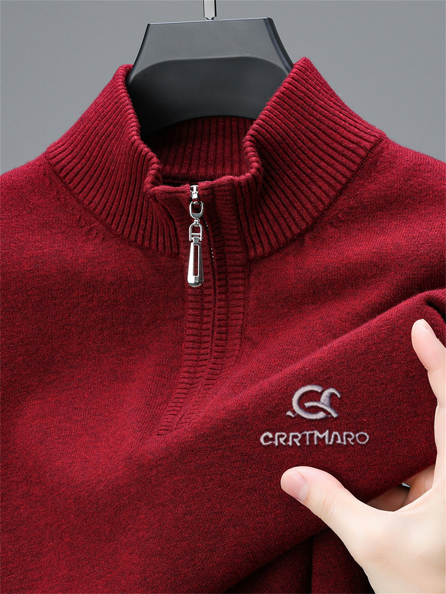 ZBZP Men's Solid Color Knit Sweater Half-Zip Stand Collar Pullover - Warm Winter Sweater Suitable for Fall/Winter, Casual Stand Collar Sweater for Office & Casual Attire, Basic Knitwear, Hand Washable Solid Color Sweater - Burgundy