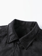 Oversized Drop-Shoulder -Like Solid Color Jacket, Trendy American High Street Vintage Workwear Outerwear, Casual Spring/Autumn Fashion Lapel Cardigan Top - Black