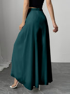 Women's Wide-Leg Pants, Simple Loose Long Pants, Flowing and Lightweight, Casual Elegant Style - Malachite Green