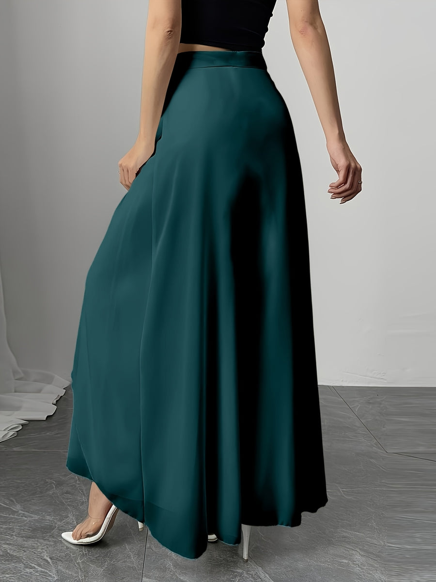 Women's Wide-Leg Pants, Simple Loose Long Pants, Flowing and Lightweight, Casual Elegant Style - Malachite Green