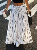 Women's Polka Dot Print Layered Long Skirt - Light White+Black Color