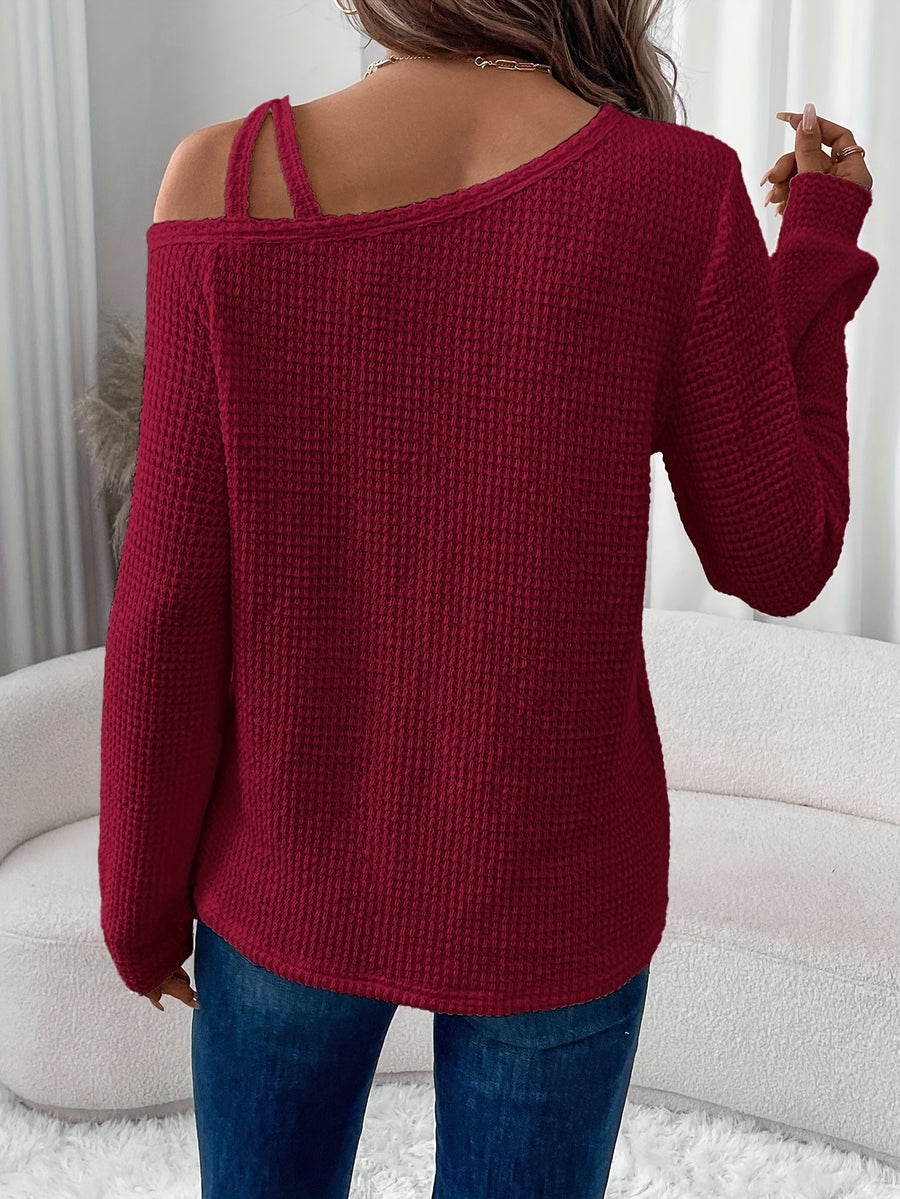 Women's Fashion Cross-Strap Casual Long Sleeve T-Shirt - Burgundy