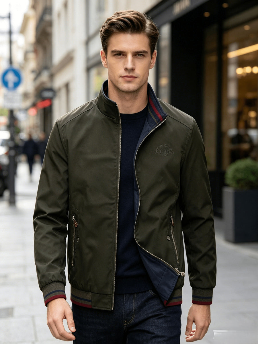 Reversible Stand-Up Collar Jacket, Spring/Autumn Casual Easy Men'S Versatile Outerwear - Olive Green