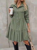 Elegant Long Sleeve A-line Casual Shirt Skirt - Army Green