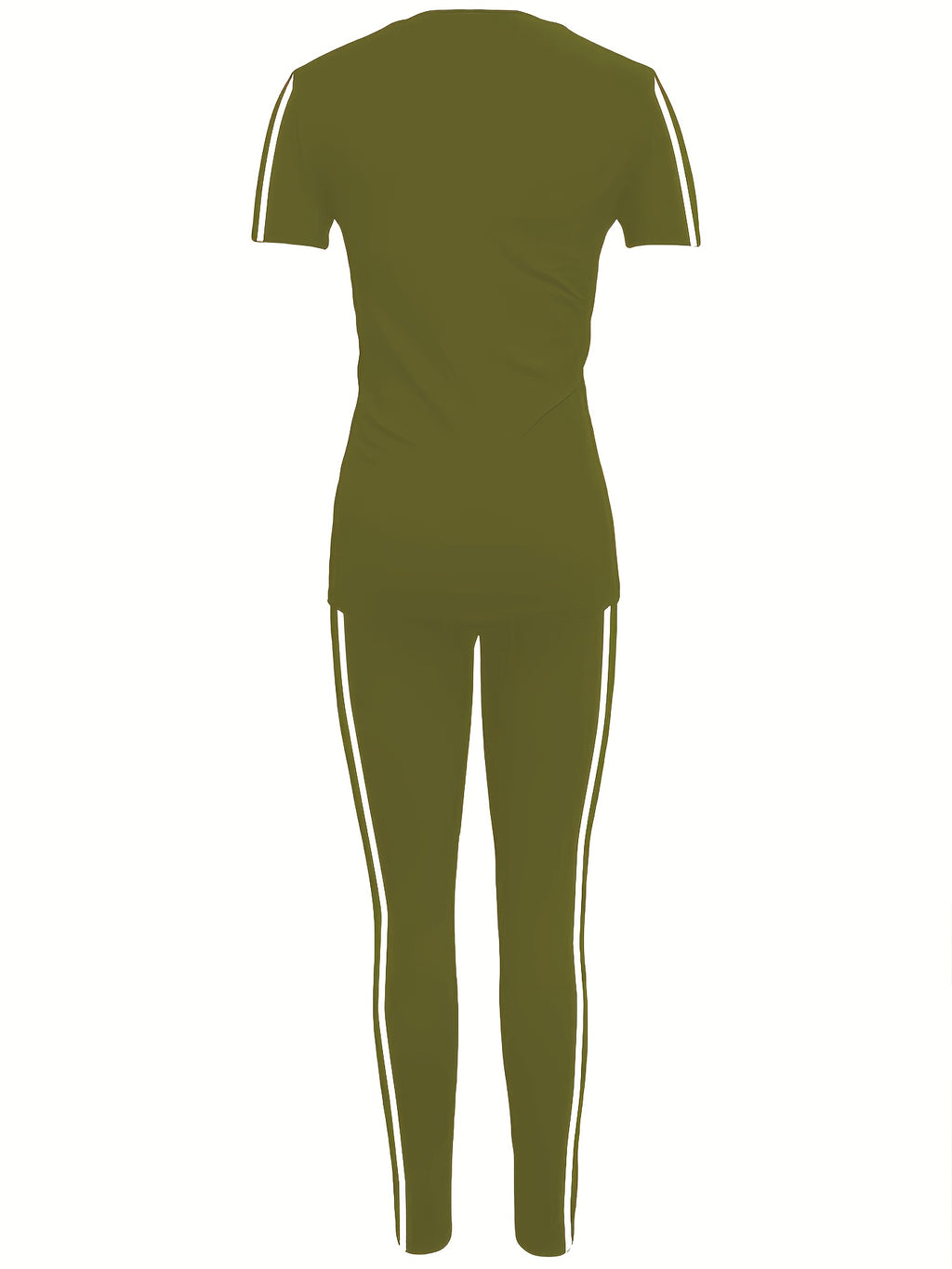 Women'S Casual Two-Piece Set with Round Neck And Short Sleeves Featuring Printed Letters - Army Green