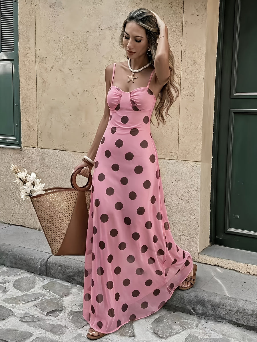 Women's New Spring/Summer Casual Date & Vacation Style Floral Print Spaghetti Strap V-Neck Waist-Cinching Elegant Dress - Mixed Color 3
