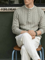 FORLENGKE Men's Autumn/Winter American-Style Relaxed Holiday Twist-Knit Henley Neck Knit Top, Solid Color Versatile for a Vacation Vibe, Suitable for Autumn/Winter Seaside Strolls, Town Wanders, Short Trips, Picnics, and Gatherings - Apricot Flower