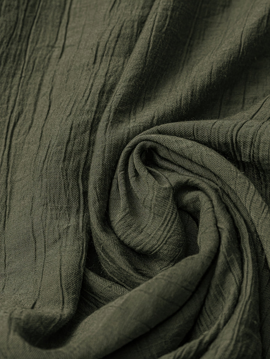 Women's Autumn Casual and Elegant Elastic Waistband Drawstring Skirt, Soft and Comfortable with a Pleated Texture, Made of -Linen Fabric - Olive Green