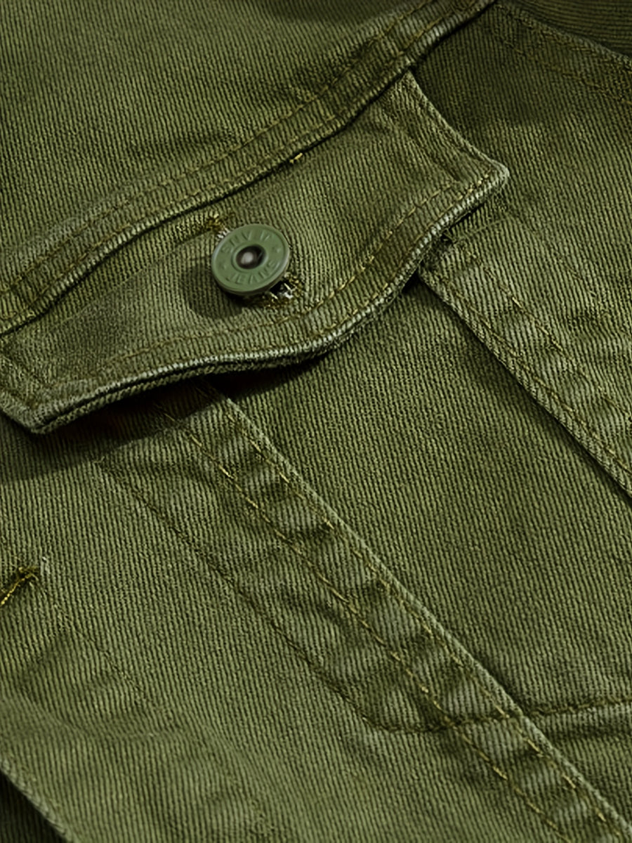 Men'S Denim Jacket, Trendy Men'S Long Sleeve Denim Jacket, Men'S Washed Denim Jacket, Casual Denim Jacket - fern green