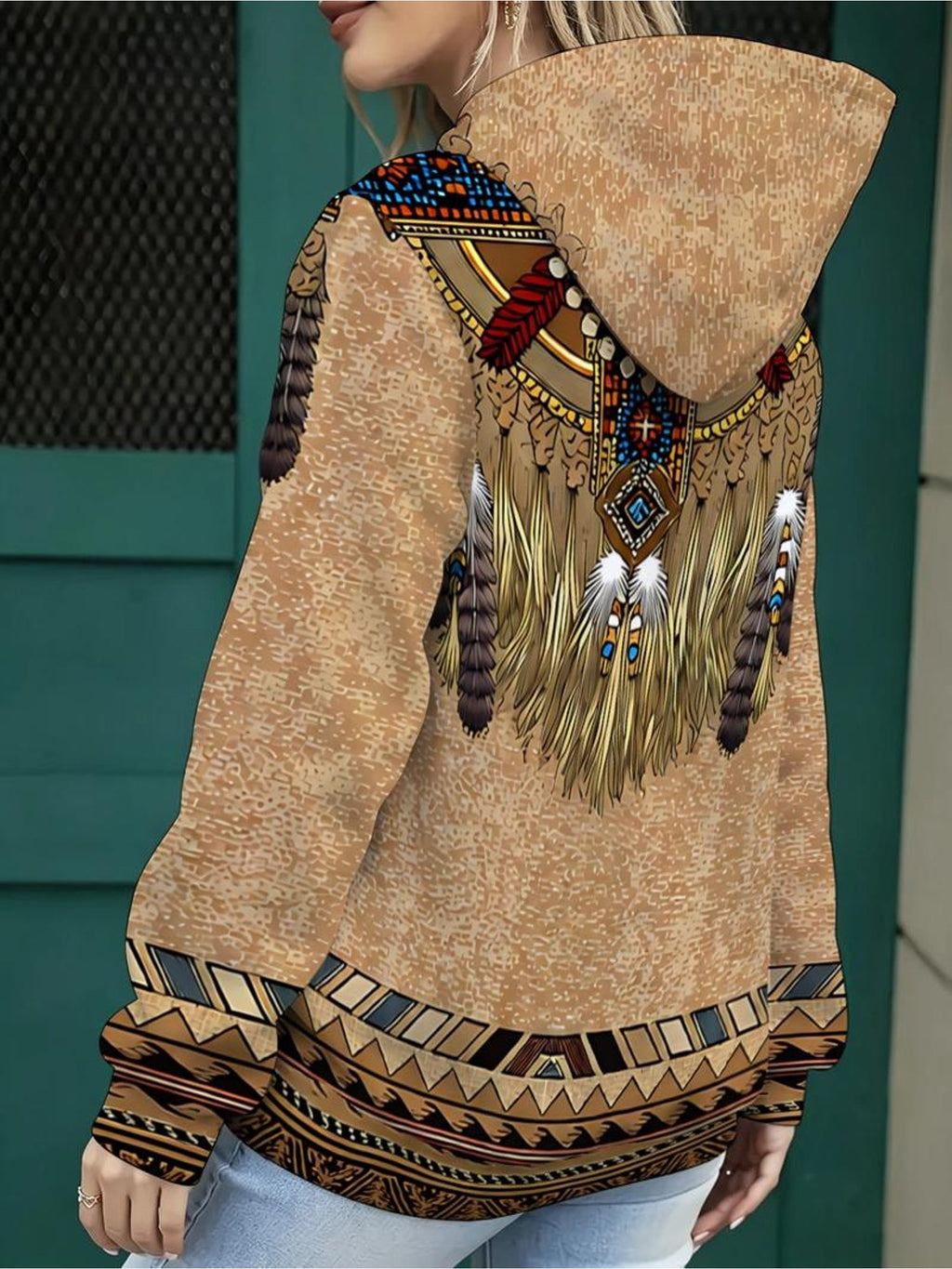 Women's Fashion Hoodie, Tribal Ceremonial Design, Mixed Color, Multiple Specifications Available, Ornate Traditional Style, Suitable for Daily Wear, Casual Outings, Stylish and Comfortable - Mixed colors