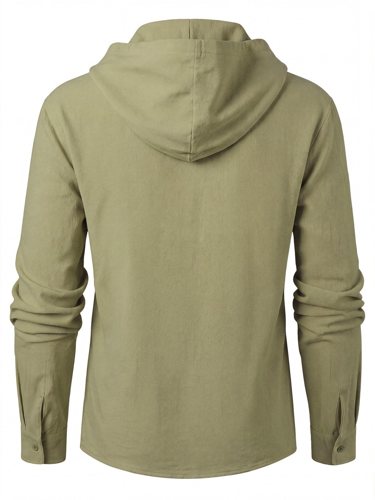 Men'S Linen Hooded Long Sleeve Top, Individual Cross-Lacing Placket Design, Left Chest ORIGINAL Print, Easy And Durable Look, Coordinated And Atmospheric Overall Style, Suitable for Coastal Wandering, Outdoor Activities, And Various Casual Outfits - Green