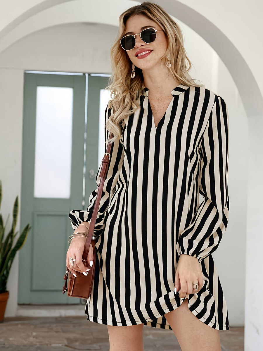 Women'S Friends Kasaya Striped Slit Neck Waist-Cinching Dress - Mixed colors
