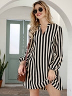 Women'S Friends Kasaya Striped Slit Neck Waist-Cinching Dress - Mixed colors
