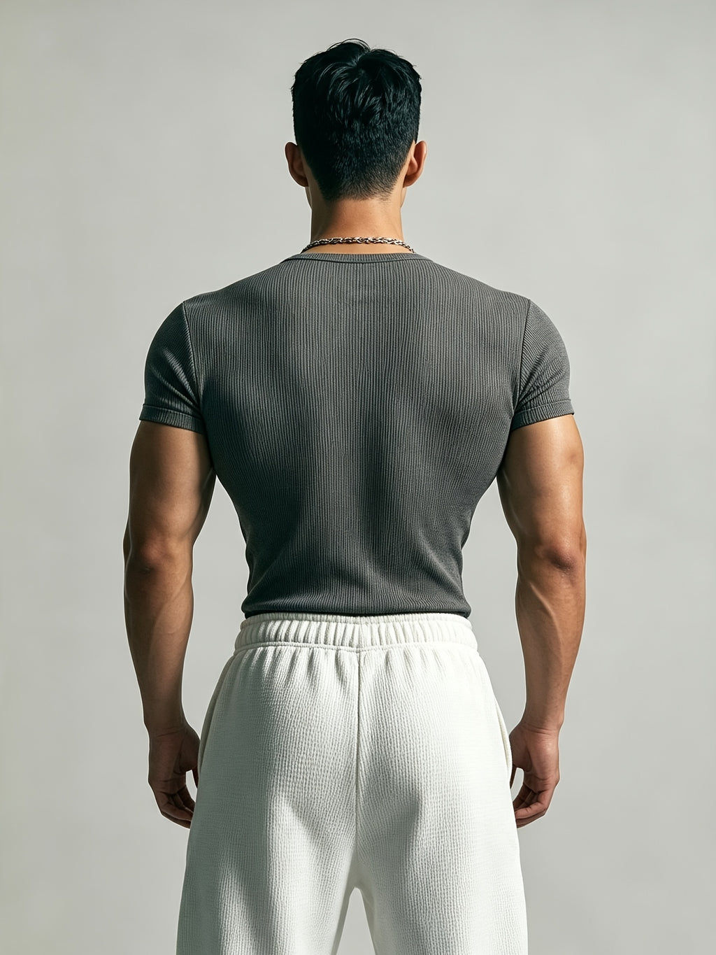 Men's Slim-Fit Henley Neck Knit Short-Sleeve T-Shirt. High-stretch Ribbed Fabric Accentuates Muscle Definition, Breathable and Sweat-wicking for a Non-stuffy Feel. Suitable for Multiple Occasions Including Fitness Training, Daily Commutes, Spring - Dark Gray
