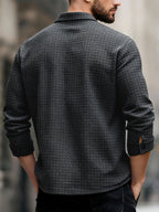 Men's Casual Solid-color Long-sleeve Shirt, Made of Comfortable Waffle-knit Fabric, Featuring a Double Chest Pocket Design, Front Button Placket, and a Loose-fit Lapel Open-front Cardigan Top, Suitable for Daily Wear and Commuting in Spring - Dark Gray