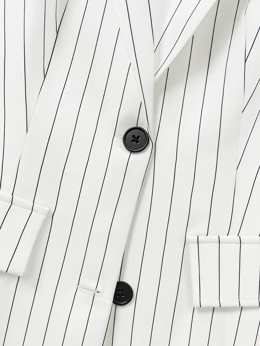 European and American Women's Striped Blazer Top with Multi-button Design, Fashionable, Versatile, Elegant, and Graceful - White