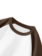 Hualian 100% Contrast Patch Shoulder Long Sleeve T-Shirt Men'S Round Neck Color-Block Casual Spring Autumn Versatile Base Layer - Coffee Color