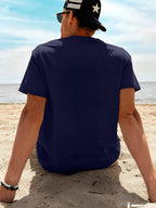 Pixel Art Style Coffee Time Men's Pure Cotton T-Shirt, "CO:FF:EE TIME" Letter Print, Features a Simple Everyday Vibe, Breathable and Skin-Friendly for No Sweaty Feel, High Elasticity with No Deformation, Versatile Crew Neck Fit for a Slimming Look - Navy Color