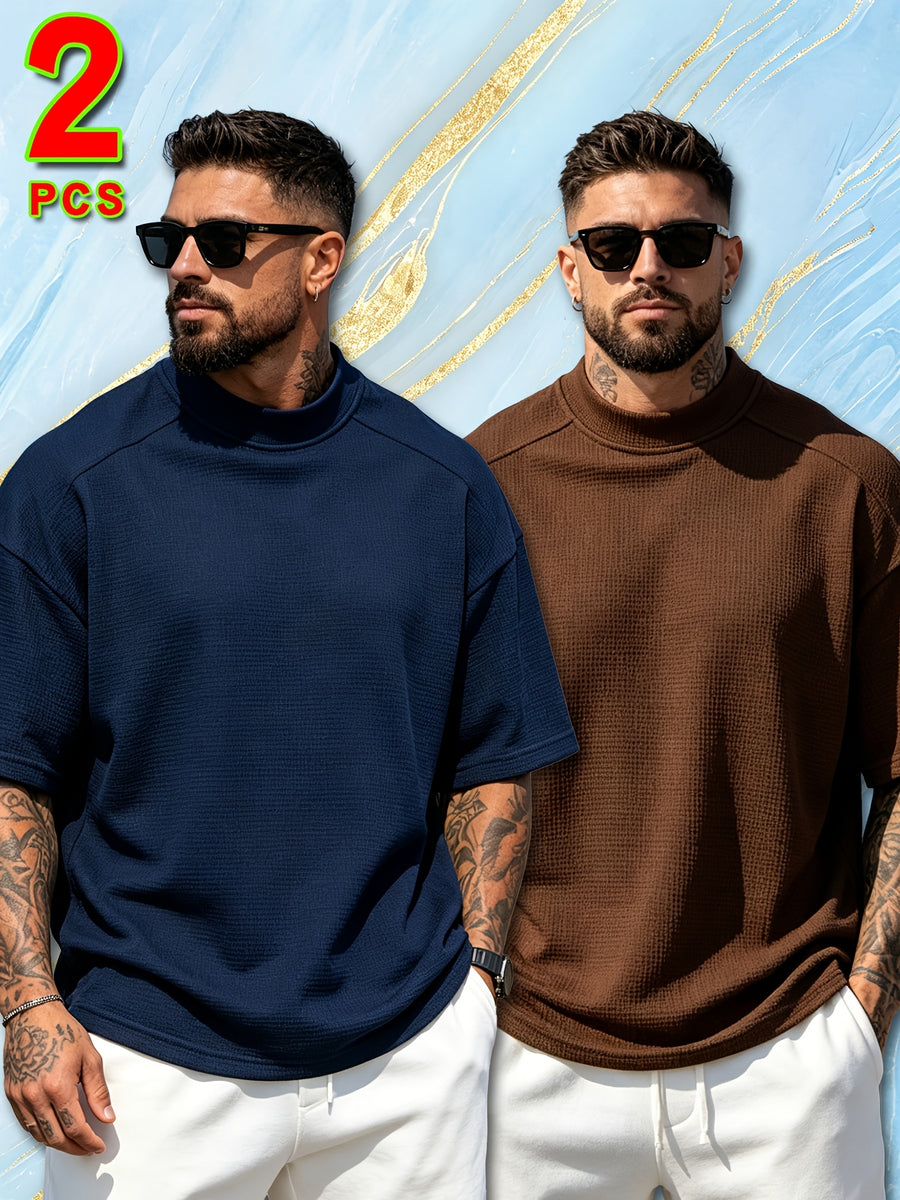 2pcs Set of Fashion Athletic Men'S Short Sleeve Shirts for Spring Summer And Summer, New Outdoor Casual Comfortable Cool Moisture-Wicking Trendy Versatile Easy Texture - Mixed Color 4