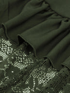 Fashion Gothic Mini Skirt Lace Patchwork Ruffled Solid Color Pirate Skirt - Olive Green