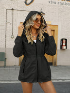 Double-Sided Jacket Women'S Spring And Autumn, Two-Sided Wear, Casual Hooded Jacket, Versatile Lightweight Print (Wash Label Size Label Inside Pocket) - Black