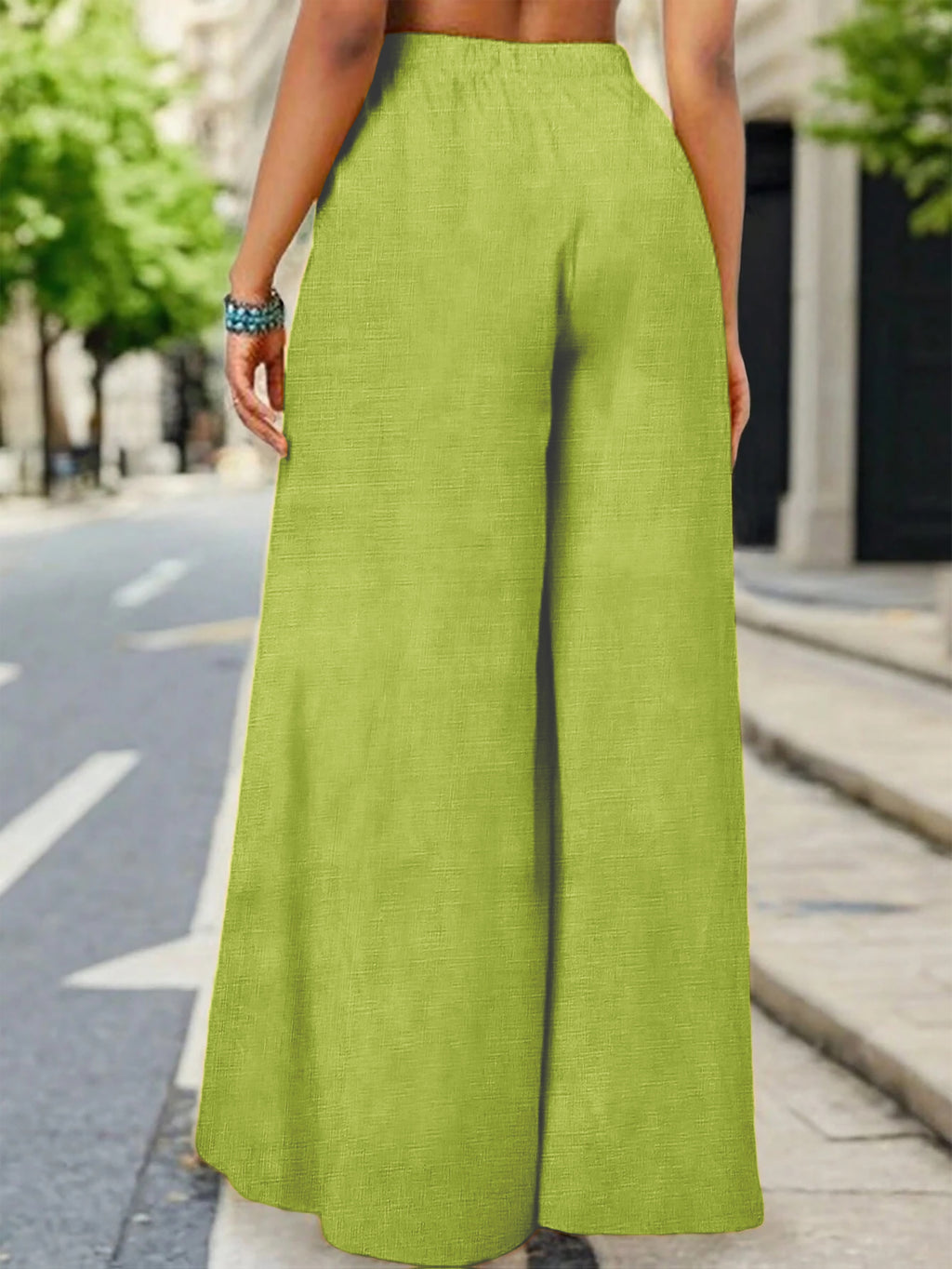 Yy0324110+Spring And Summer Women'S Fashion, Casual Elegance, High-Waisted Wide-Leg Pants - Yellow-green