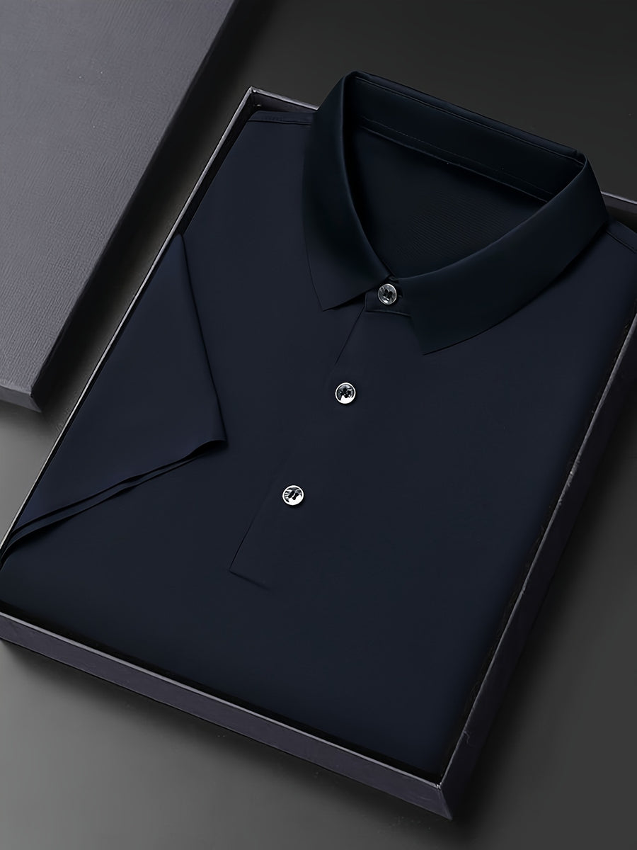 NERO POLO Summer Middle-Aged Men'S Short-Sleeved T-Shirt with Mulberry Solid Color Lapel Polo Shirt Short-Sleeved T-Shirt Men - Navy Color