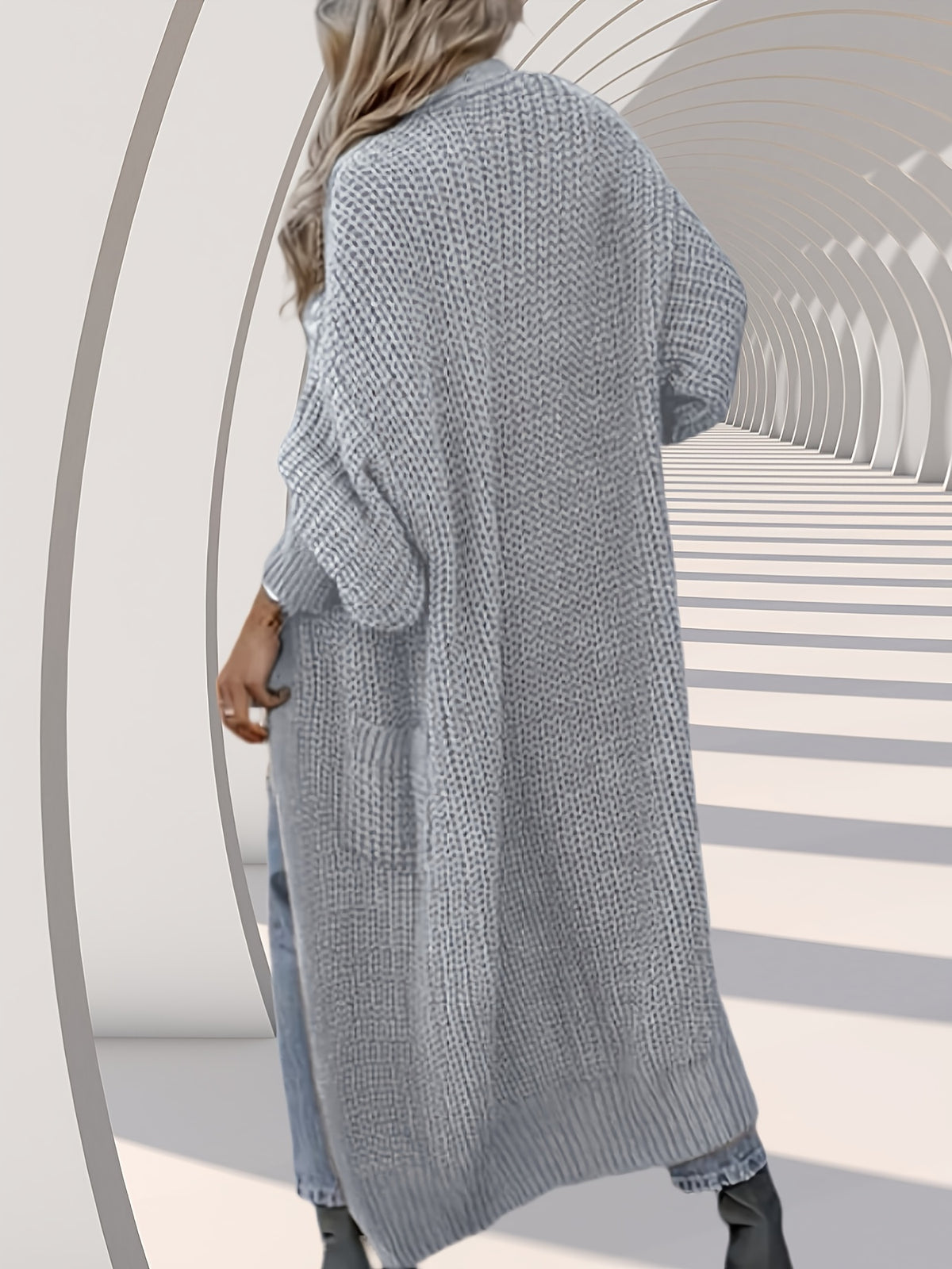 High-quality Fashionable and Simple Women's Cardigan, Pocket Sweater, Autumn/winter Casual Long-length Sweater, Winter Top Coat - Silvery Grey