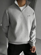Heavyweight -Lined Stand Collar Half-Zip Cardigan with Skin-Friendly Polar Lining, Simple and Versatile Men's Long-Sleeve Top - Grey