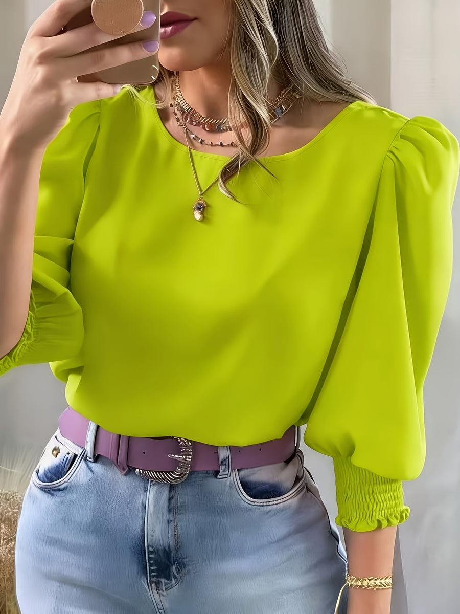 2503 Women's Casual Minimalist Solid Color Shirt Top - Yellow-green