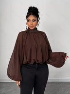 Women'S Sexy New Year Georgette Round Neck Outerwear ASD1 - Coffee Brown