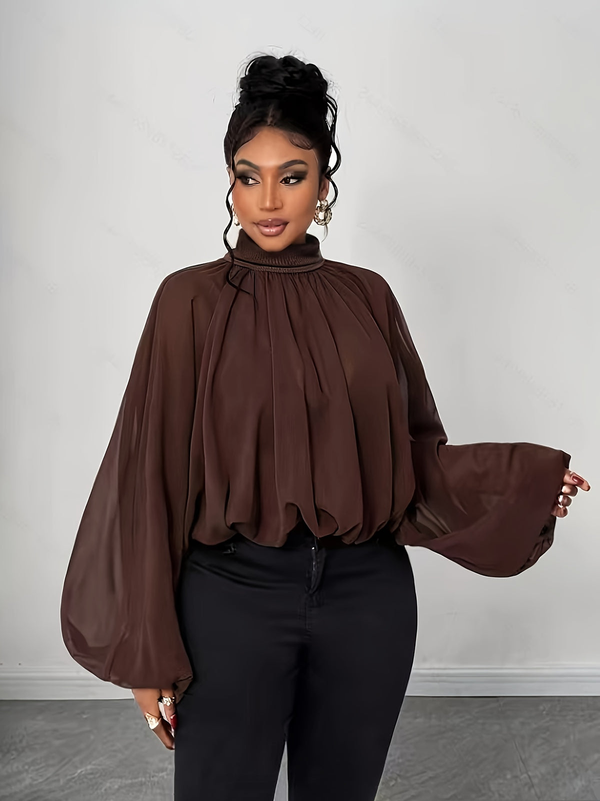 Women'S Sexy New Year Georgette Round Neck Outerwear ASD1 - Coffee Brown