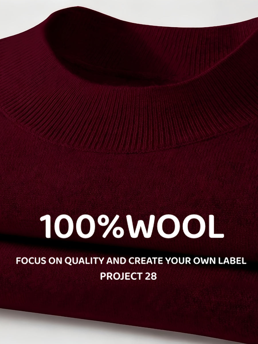 2026 New Men'S Thick High-End Semi High Neck Knitted Sweater Light Luxury Solid Color Warm Sweater Base Sweater - Burgundy