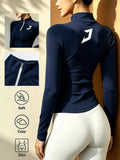 Stand-up Collar Half-zip Long-sleeve T-shirt, Autumn/winter Warm Half-high Neck Base Layer Top - Royal Blue