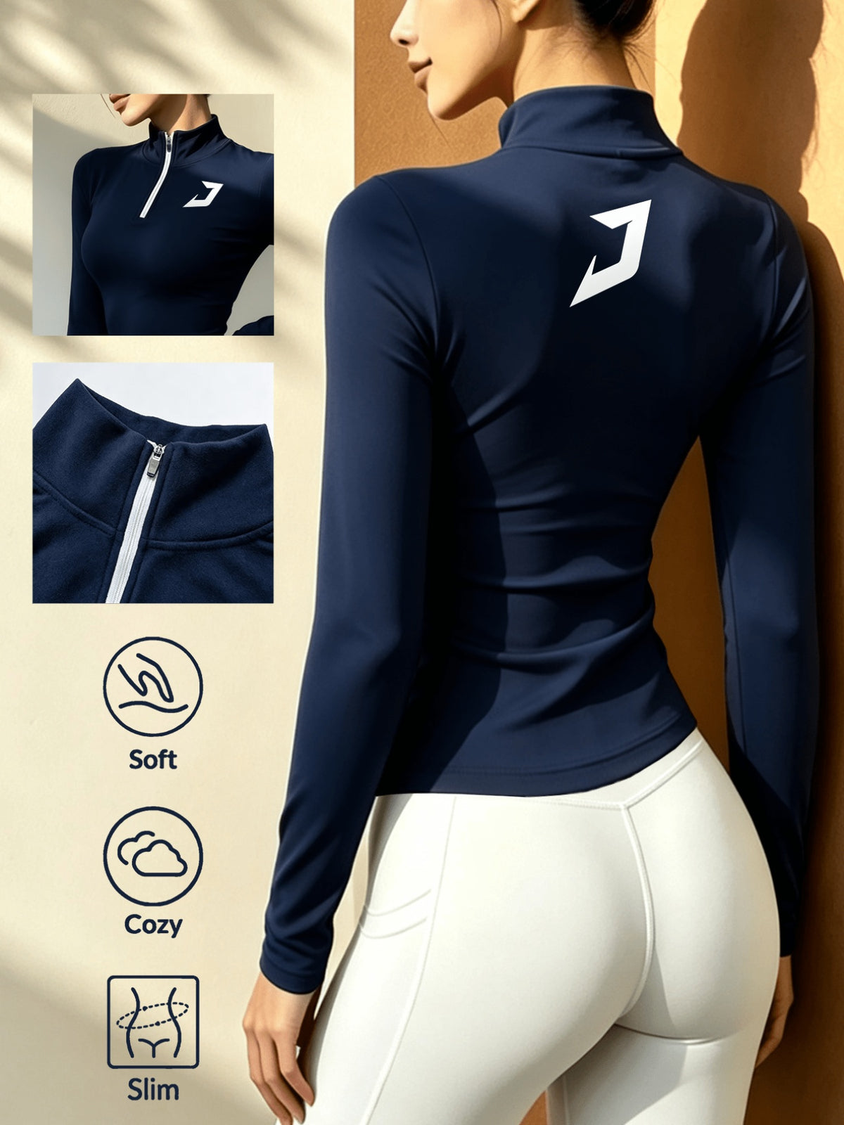 Stand-up Collar Half-zip Long-sleeve T-shirt, Autumn/winter Warm Half-high Neck Base Layer Top - Royal Blue