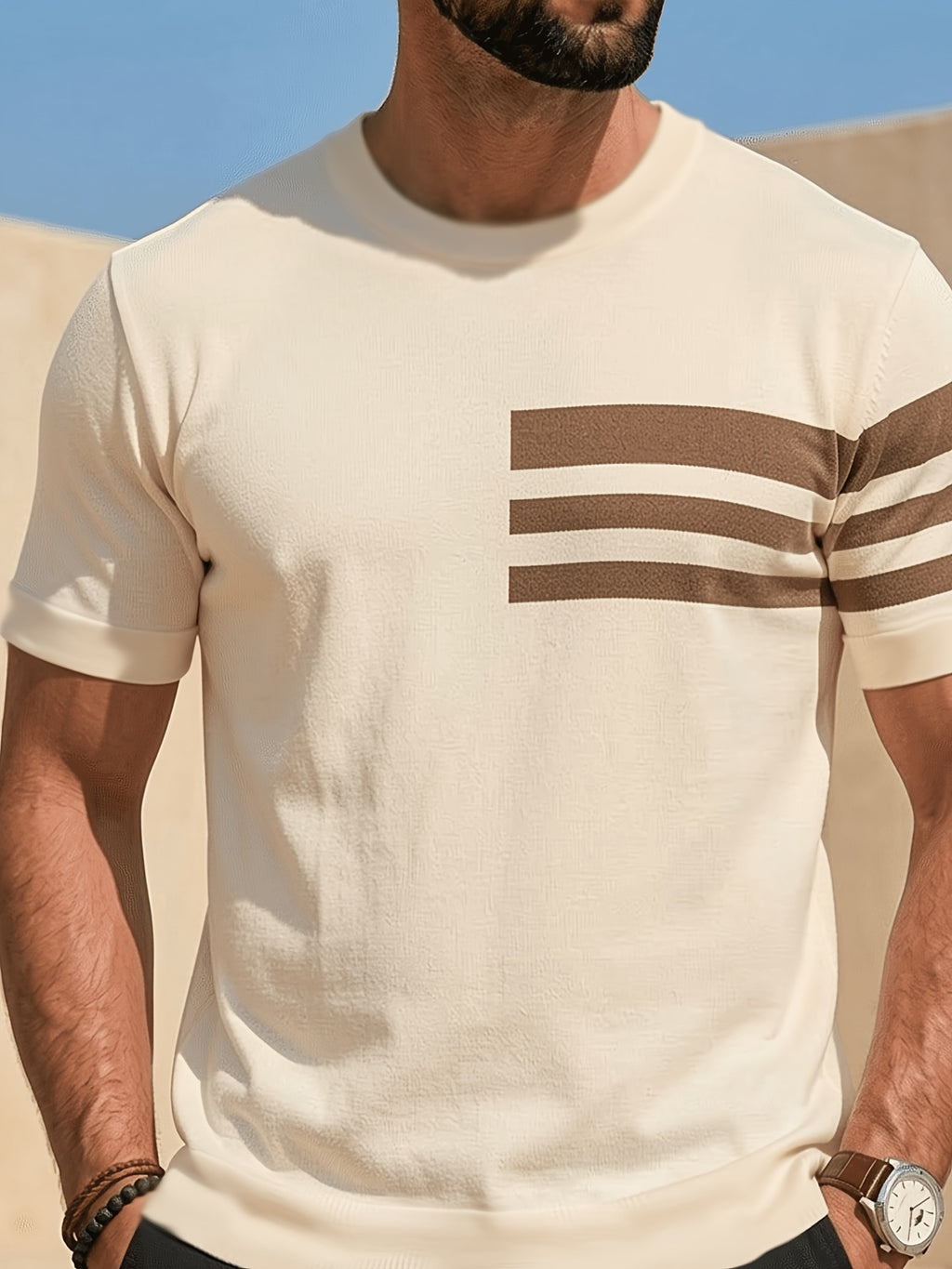 Printed Design – Not Textured/Embroidery/Sequins. Men's Summer Color-block Knitwear with Crew Neck and Ribbed Details, Casual Outdoor Style, Suitable for Summer - Mixed Colors 21