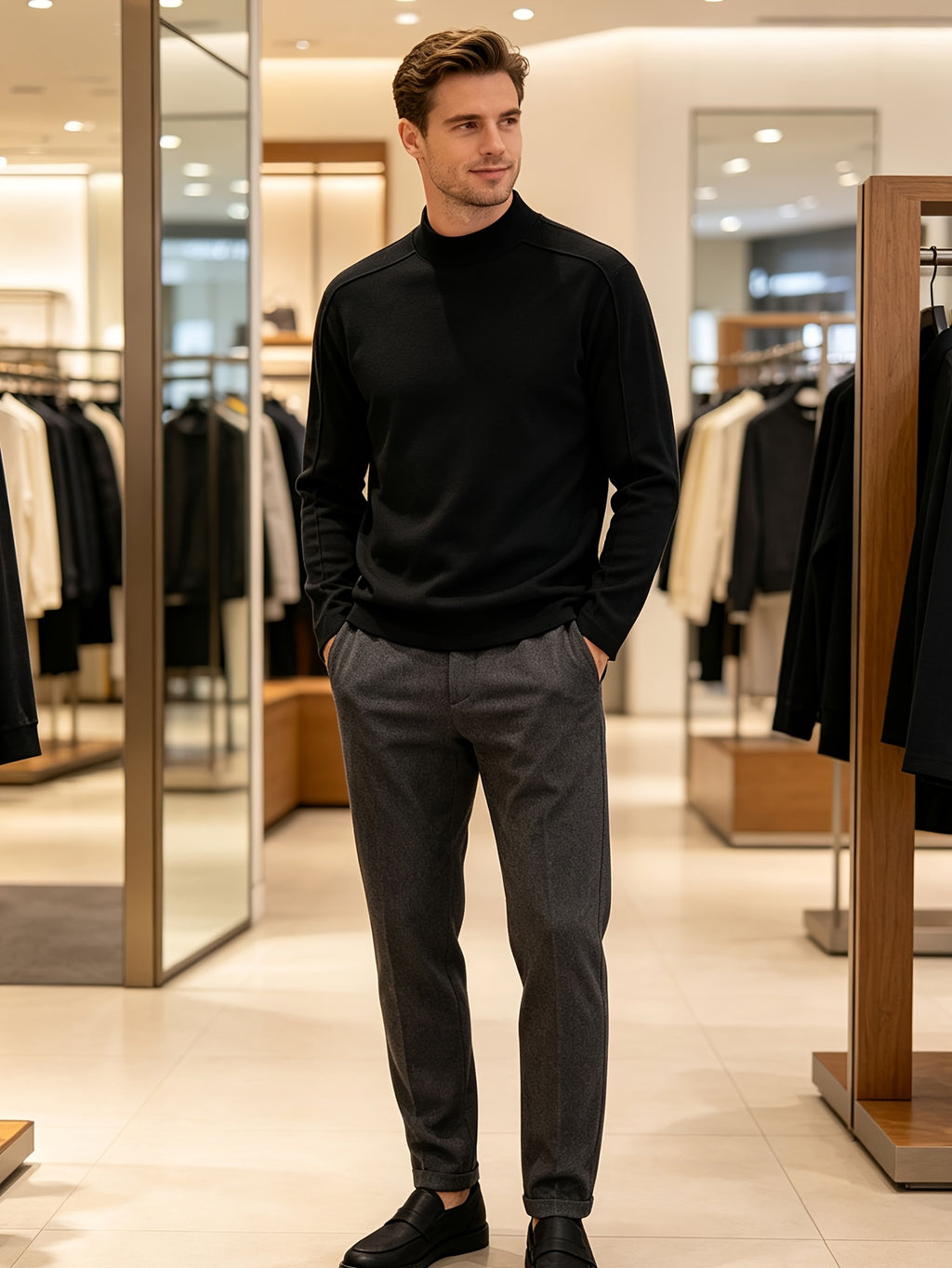 Men's Half-turtleneck Base Layer, Suitable for Wearing Alone in Early Autumn or as a Warm Inner Layer in Late Winter, Adaptable for Both Business and Casual Styles. -SINBOS - Black