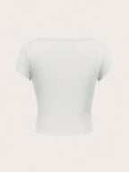 Casual And Easy Style Solid Color Round Neck Cap Sleeve Slim-Fit Women'S T-Shirt, Suitable for Spring, Summer And Autumn - White