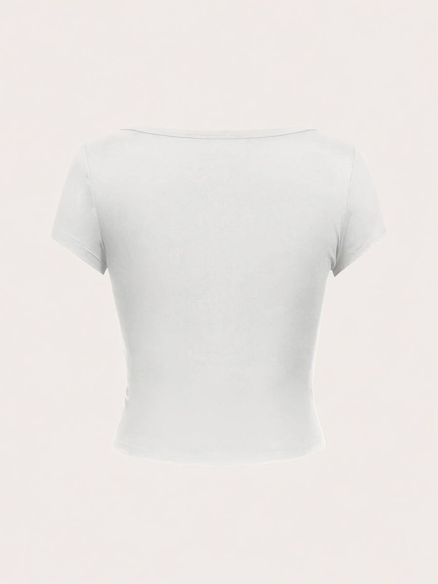 Casual And Easy Style Solid Color Round Neck Cap Sleeve Slim-Fit Women'S T-Shirt, Suitable for Spring, Summer And Autumn - White