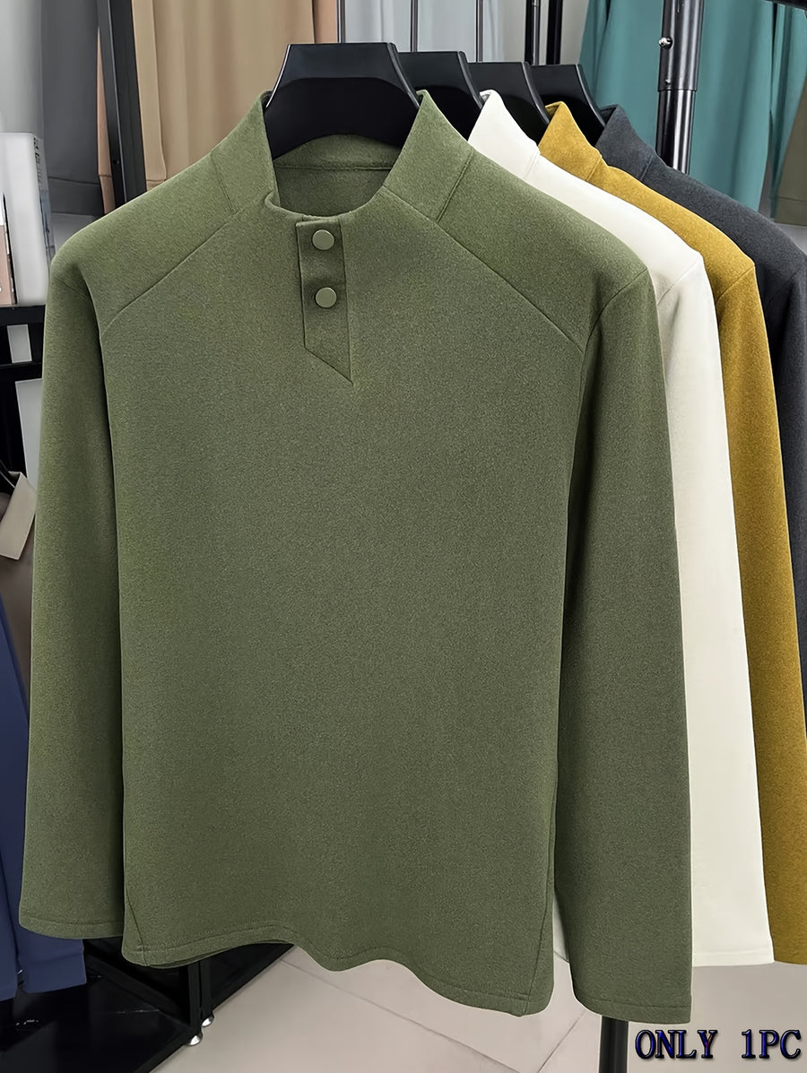 Men's Polo Shirt, Autumn/Winter Half-Turtleneck Warm Long-Sleeve Base Layer, Simple Youth Versatile Casual Top T-Shirt, In Stock - Green