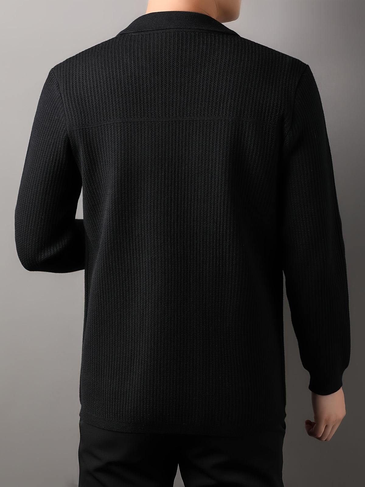 Du Jing Lan OBM Spring/Summer New Arrival Men's Knitted Cardigan, Old Money Style Solid Color Lapel Long Sleeve Open Front Knit Cardigan, Men's Business Casual Fashion Single-Breasted Ribbed Sweater Jacket with Side Pockets, Suitable for Layering - Black