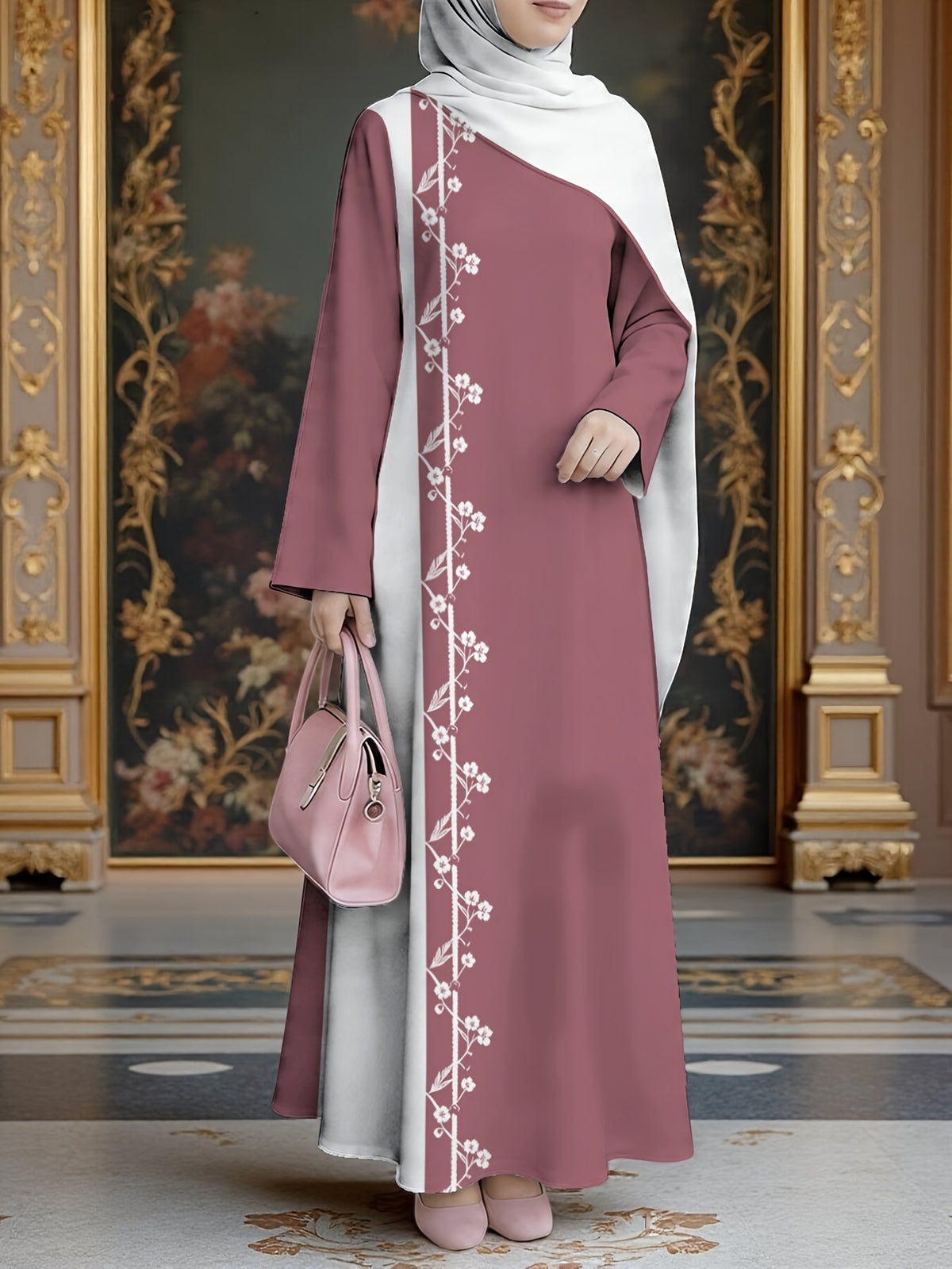 New Middle Eastern Style Muslim Elegant Robe, Featuring Middle Eastern Ethnic-inspired Prints and Maxi Dress Design, Suitable for Eid Al-Fitr and Eid Al-Adha. This Loose, Comfortable, and Breathable Long-sleeve Dress Is Perfect for Commuting - Mixed colors