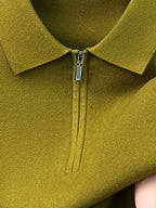 Men's Polo Collar Half-Zip Knit Sweater, Solid Color Minimalist Light Business Knit Pullover, Suitable for Spring, Autumn, and Early Winter, for Commuting and Casual Wear - SINBOS - Autumn Fragrant Yellow