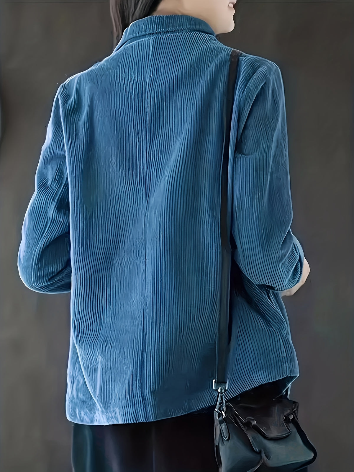 Women's Autumn Casual Jacket, Vintage Style Blue Loose Fit Single-Breasted Button, Versatile Casual Blazer - Sea Blue