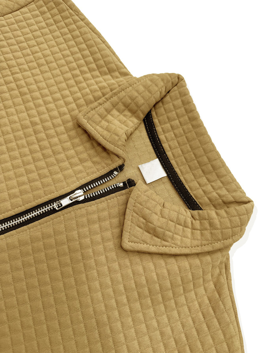 THE STEADY Men'S Half-Zip Fashion Waffle Texture Autumn Winter Casual Athletic POLO Shirt, Street Style Versatile Trendy Long Sleeve Top - Khaki