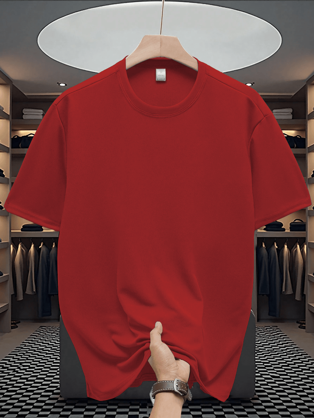 Men'S T-Shirt, Loose Fit Design with Small Daisy Patterns on Back, Easy Fresh Style for Casual Wear, Short Sleeve And Breathable, Ideal for Spring And Summer, Minimalist Aesthetic - Red