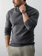 Autumn And Winter New High-End Slim Fit Half-High Collar Knit Long-Sleeve Top Suitable for Mature Men for Commuting, Business / Weekend Casual / Light Business Gatherings, Long-Sleeve Sweater, Mid-Aged Men'S Versatile Long-Sleeve Knit Sweater - Light Grey